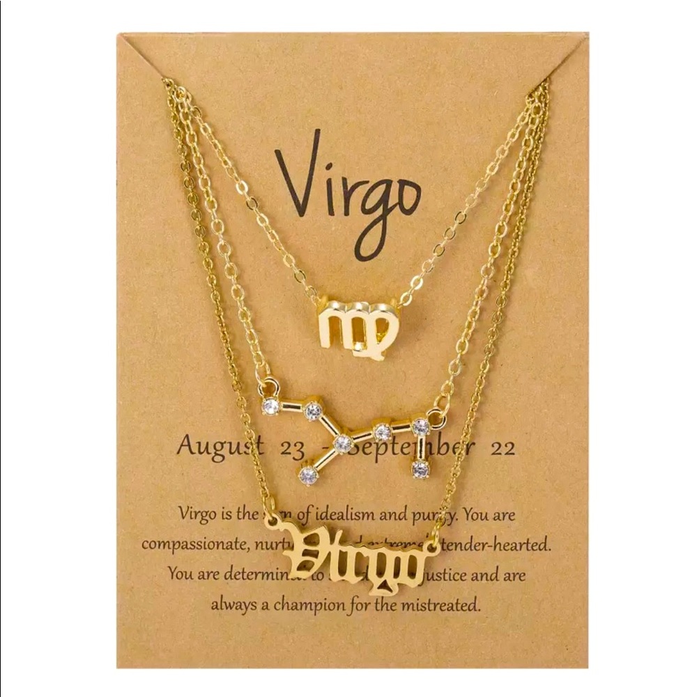 3Pcs/Set Zodiac/Constellation Charm Gold Necklace